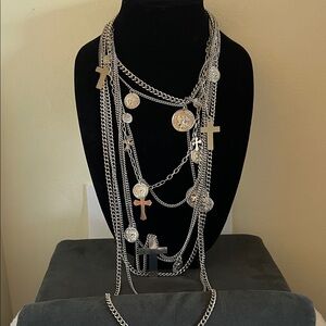 Silver Multi-Layered Cross Necklace